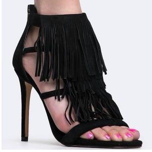 Steve Madden black fringe heels-worn once!